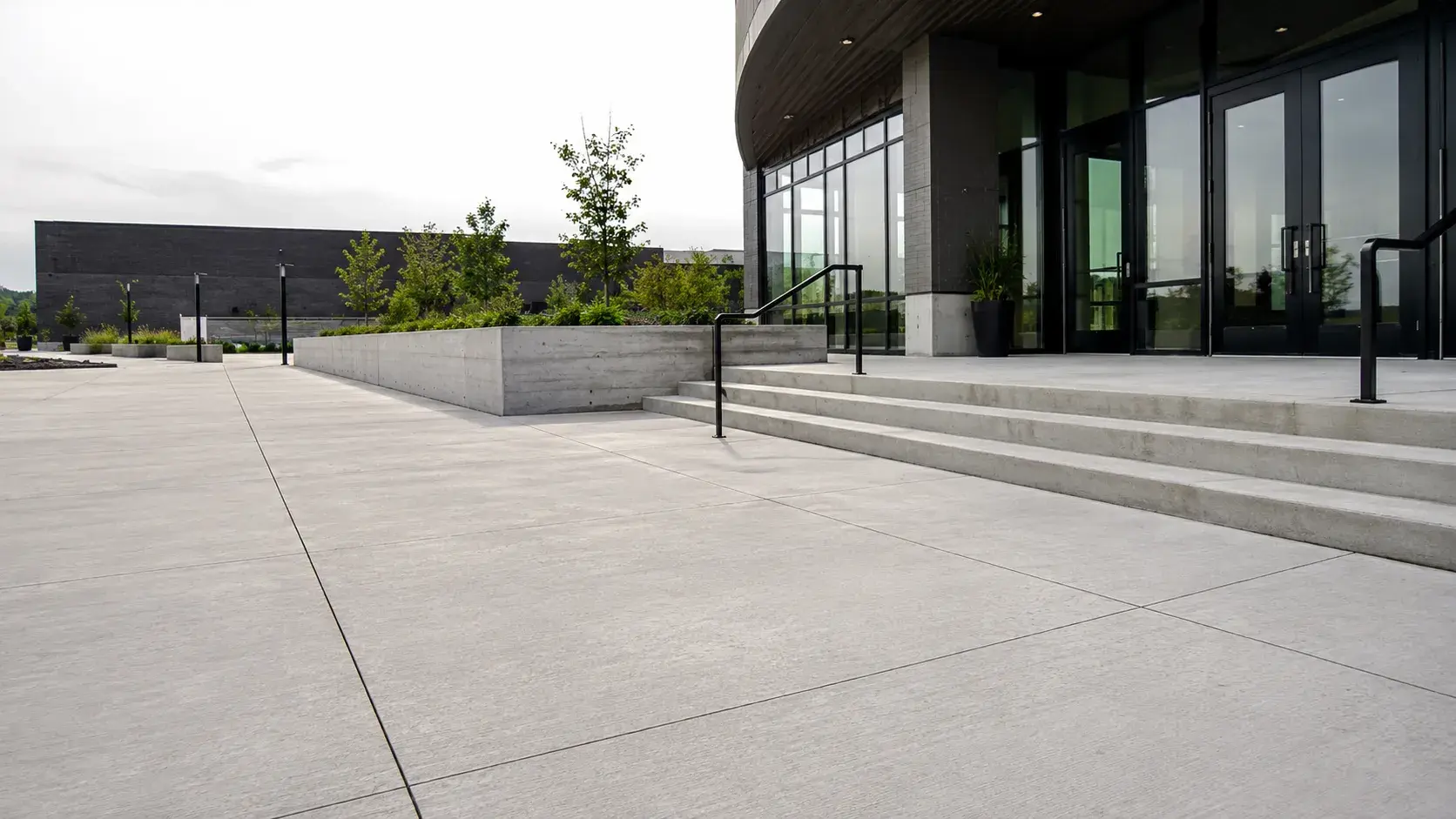 Commercial Concrete Patios and Landings in Aurora, Ontario, completed by Harrowgate Group