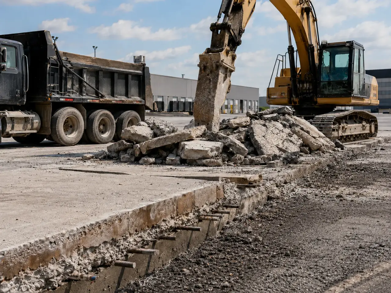 Concrete and Asphalt Removal being built and completed on site by Harrowgate Group