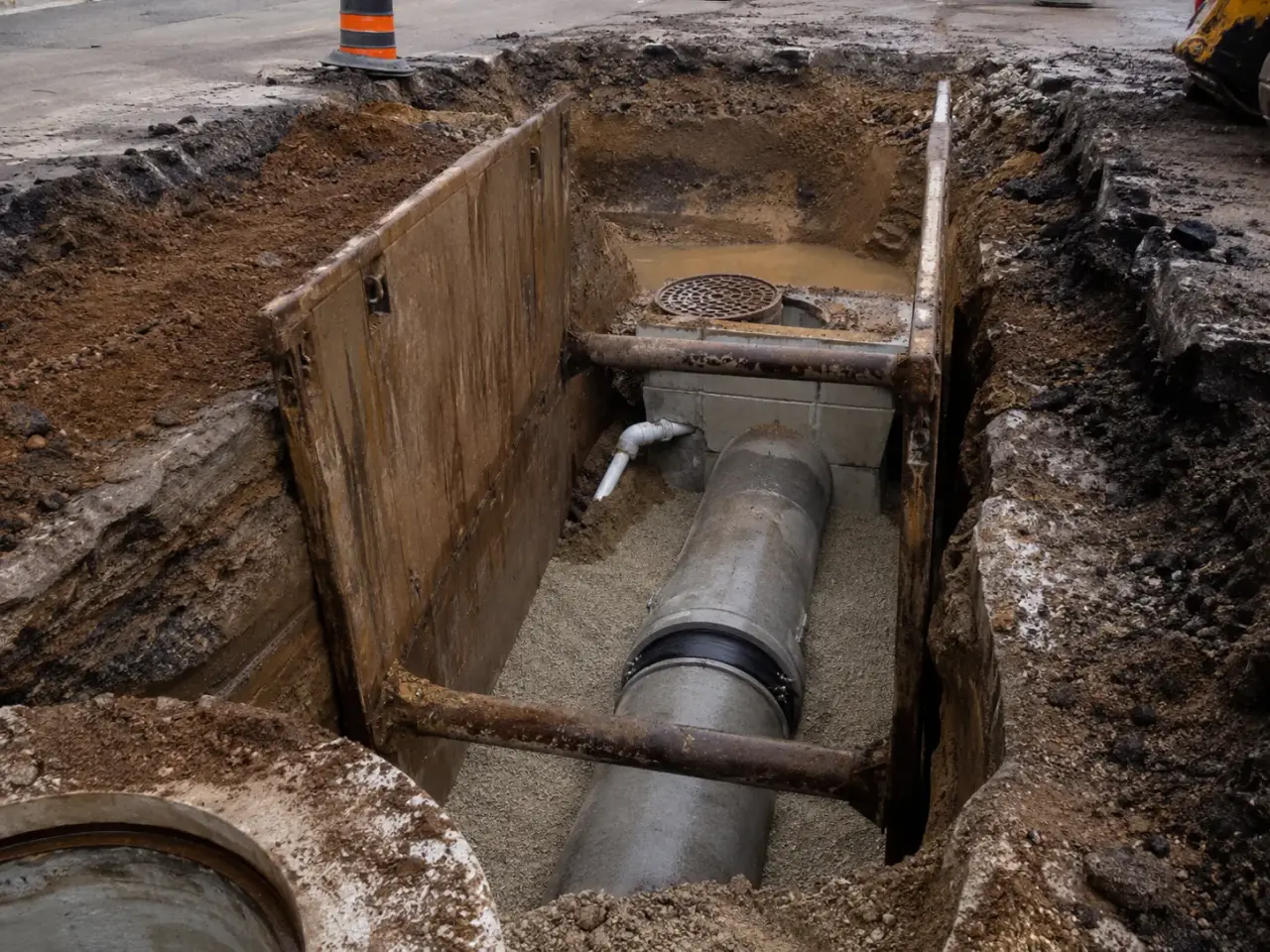 Emergency Sewer Repair being built and completed on site by Harrowgate Group