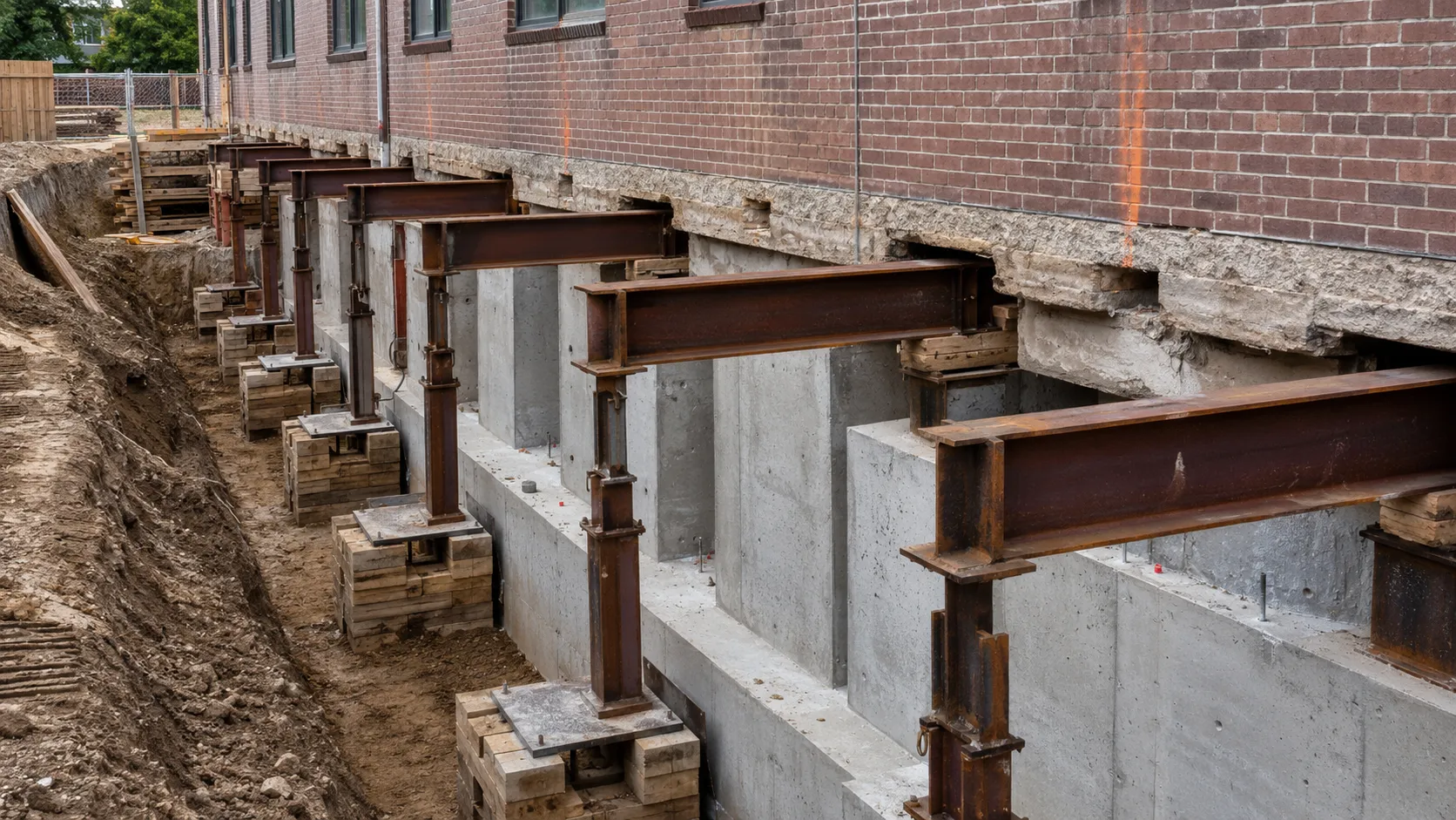 Needle Beam Underpinning in Aurora, Ontario, completed by Harrowgate Group