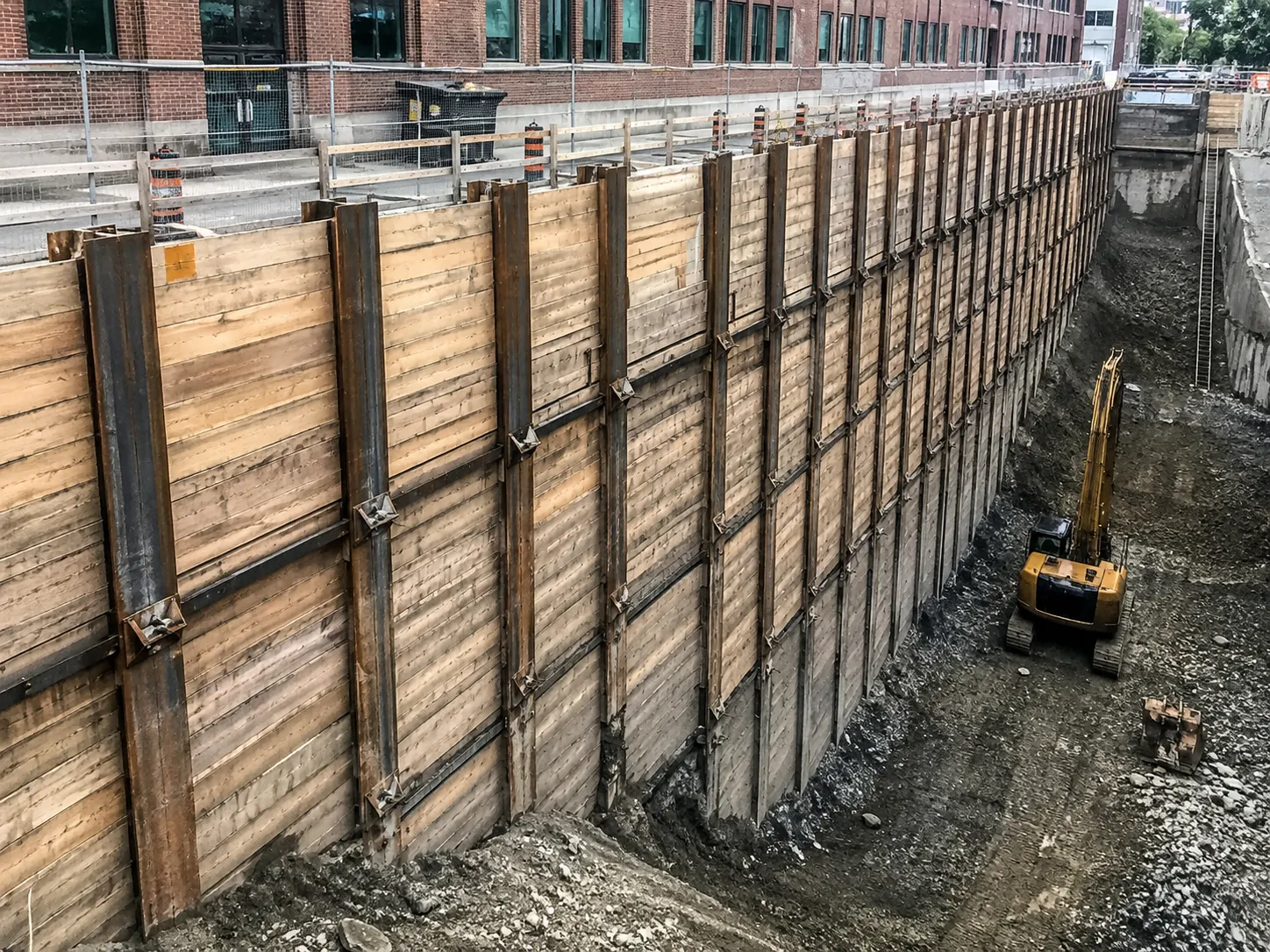 Completed Soldier Pile and Lagging installation by Harrowgate Group