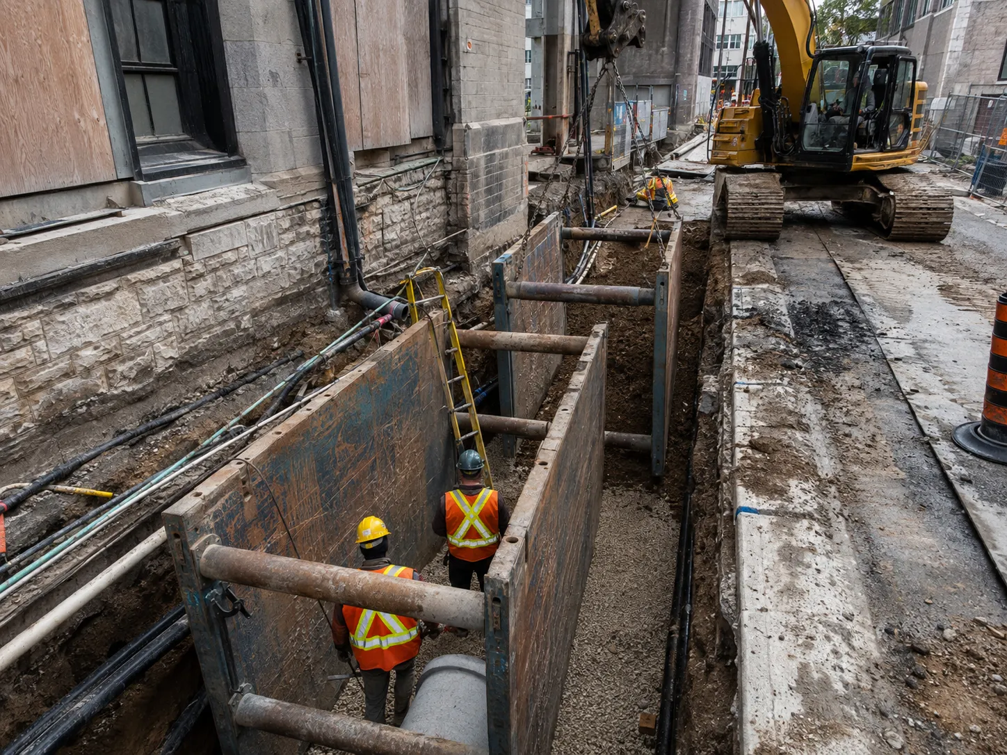 Trench Shoring and Trench Boxes across Ajax property by Harrowgate Group