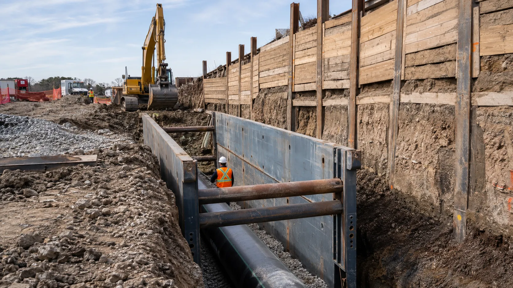 Trench Shoring and Trench Boxes in Ajax, Ontario, completed by Harrowgate Group